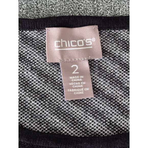 Chicos Size 2 Black/White Long Sleeve Tunic Knit Sweater Stripe & Polka Dot - Picture 4 of 7